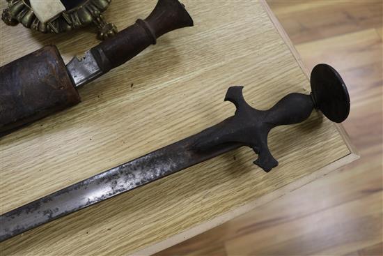 An Indian Tulwar, Kukri and Caucasian knife 96cm